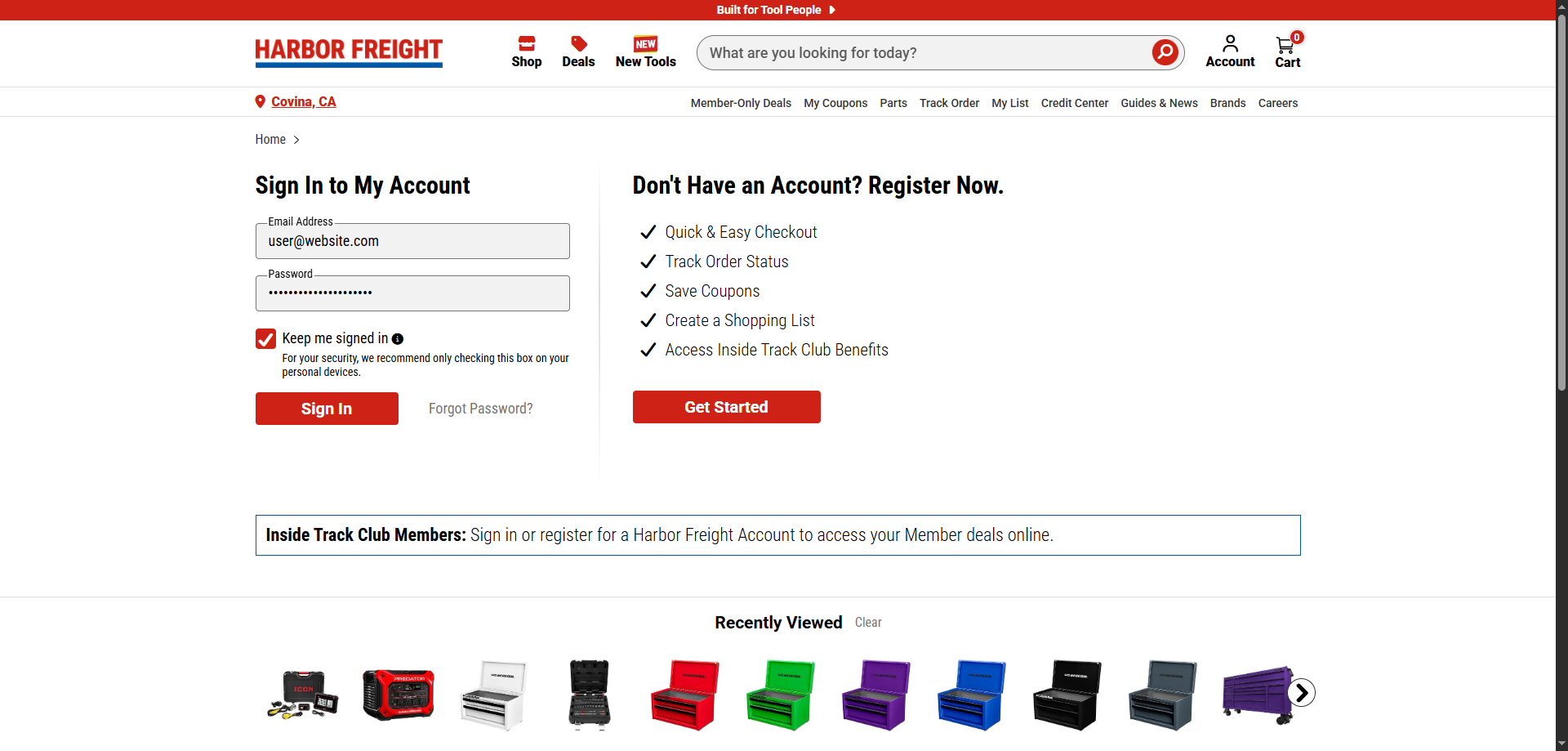 Account sign-in page with email and password fields, Keep me signed in selected, and personal-device guidance.