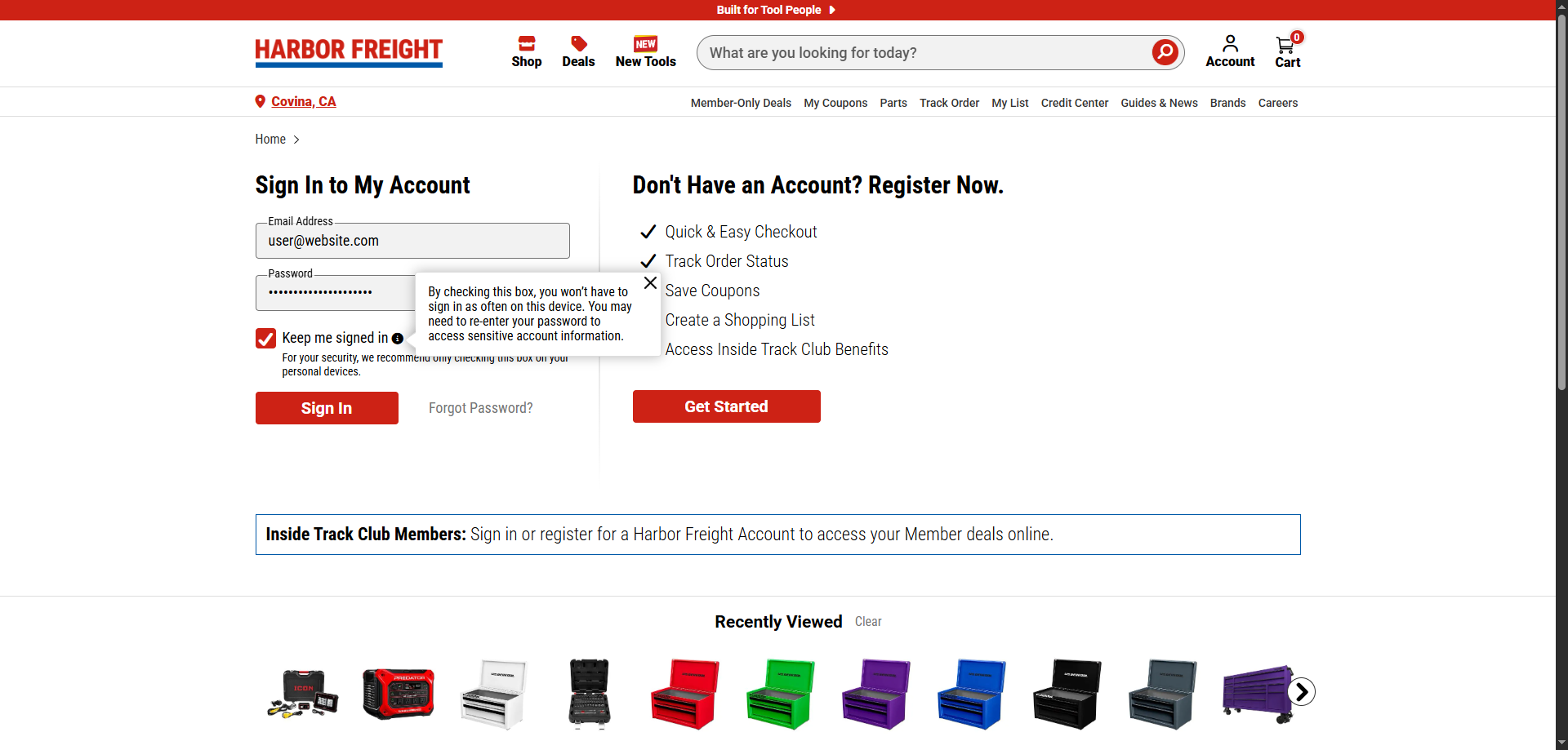Account sign-in page with the Keep me signed in explanation open beside its information icon.