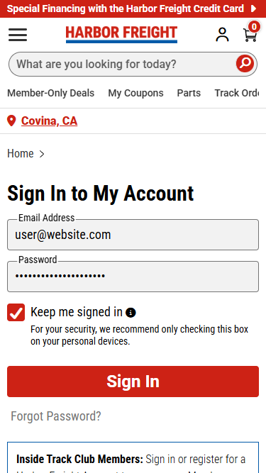 Mobile sign-in form with Keep me signed in selected, personal-device guidance, and a full-width Sign In button.